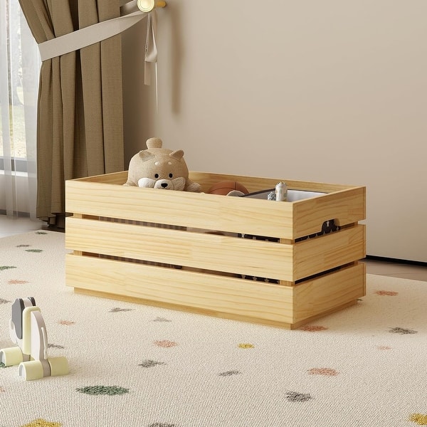slide 2 of 5, MUSEHOMEINC Uncovered Wood Toy Storage Box,Easy Assembly, Natural