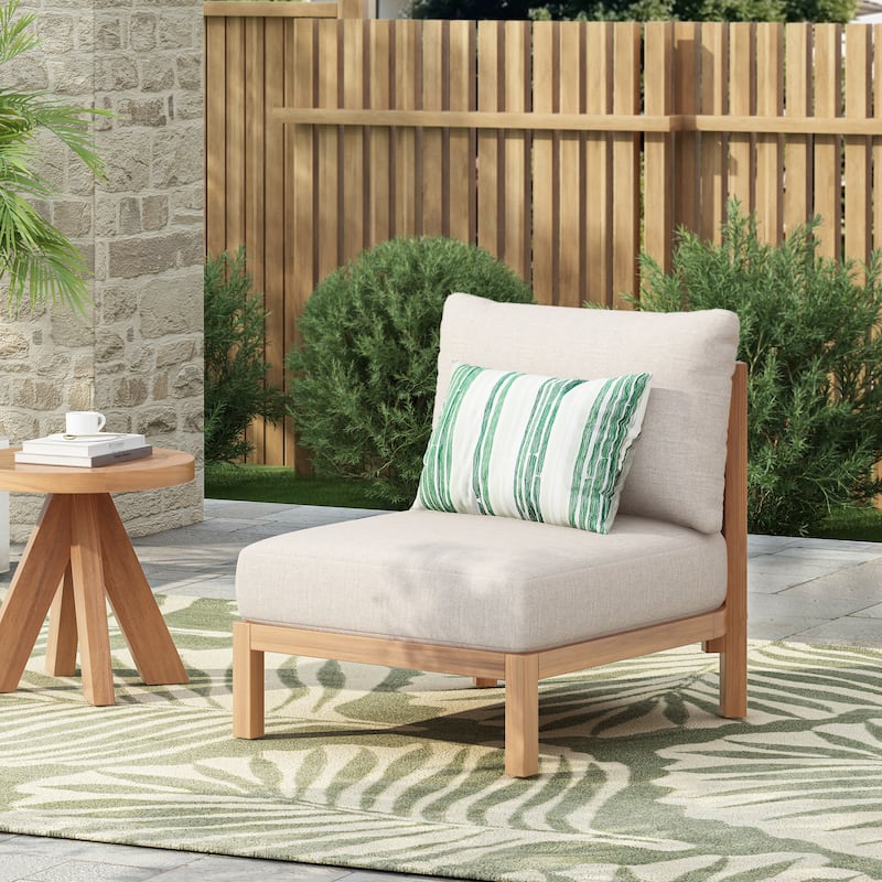 Christopher Knight Home - Outdoor Acacia Wood Club Chair with Rope-Woven Back & Water-Resistant Cushion - Single - Beige