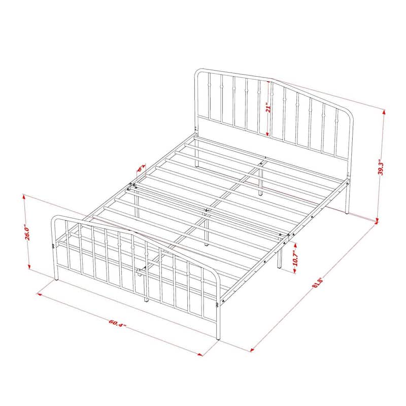 Queen Size Platform Bed - Modern Metal Bed Frame with Legs - White Finish