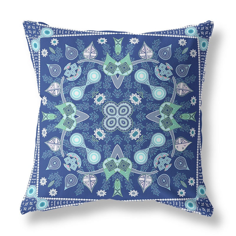 HomeRoots 16" x 16" Midnight Blue Blown Seam Paisley Indoor Outdoor Throw Pillow - 16.00' X '5.00' X '16.00