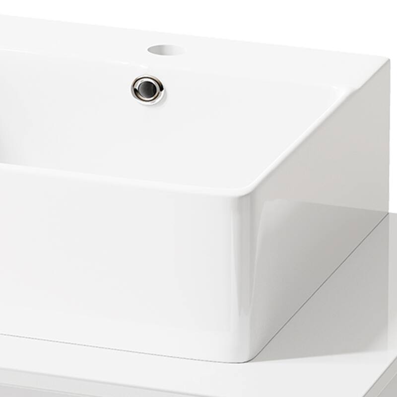 Freestanding Bathroom Vanity with White Stone Top Soft Close Doors and Gold Accents