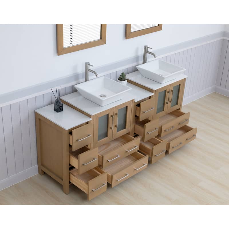 Vanity Art 72" Double Sink Bathroom Vanity Set with Engineered Marble Top and Free Mirror - 72 W X 18.5 D X 31.1 H