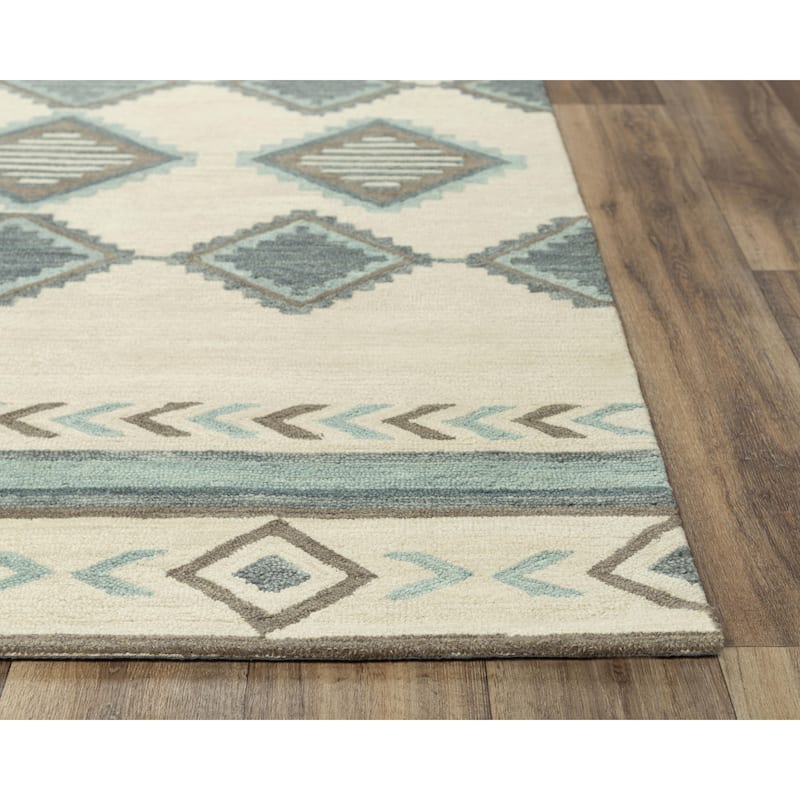 Alora Decor Sedona Beige and Blue Southwest Lodge Geometric Hand-tufted Wool Rug