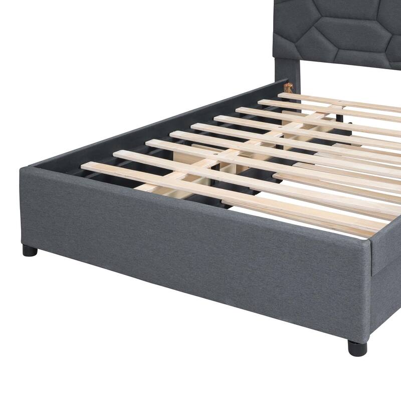 Platform Bed with Brick Pattern Headboard, Trundle & 2 Drawers