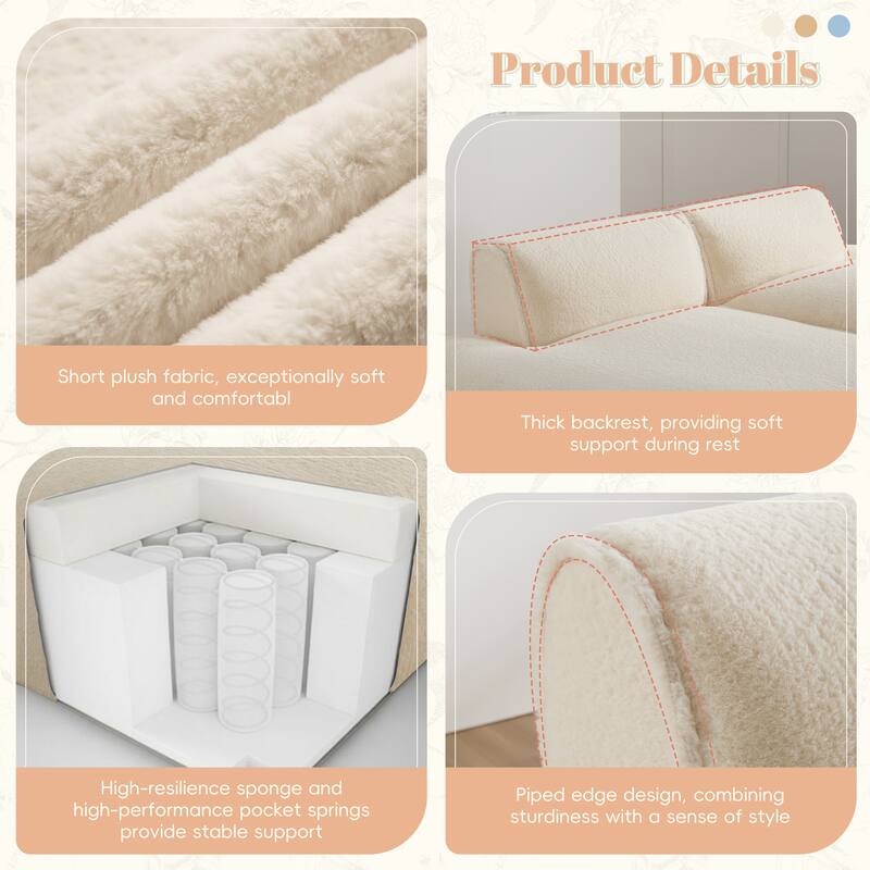 90" Plush Fabric Modular Sectional Sofa with High-Density Foam & Pocket Springs,and 2-Piece Fully Compressed Design