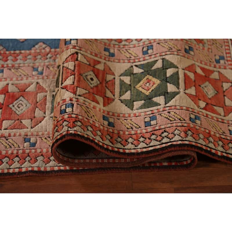 Blue Geometric Anatolian Turkish Area Rug Handmade Wool Carpet - 8'2"x 12'3"