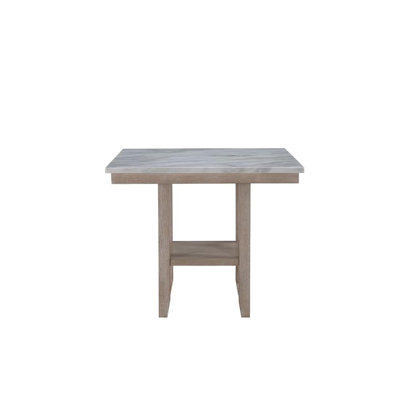 HomeRoots 42" White and Natural Faux Marble and Wood Square Bar Table - 42' X '36' X '42