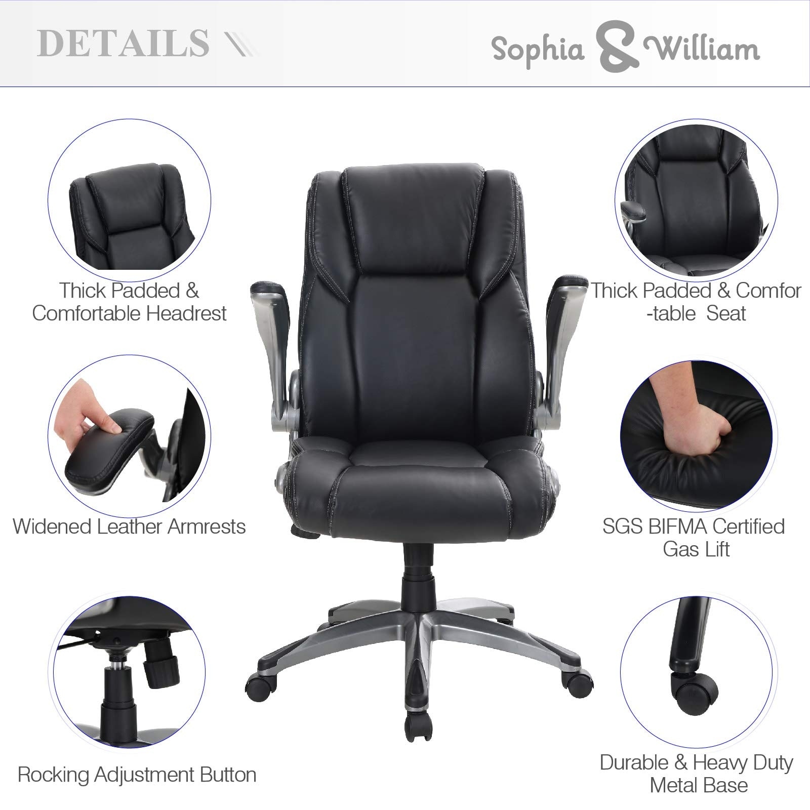 Load Capacity: 300 lbs 1 Pack Modern 360° Swivel Executive Computer Chair with Height Adjustable Armrests Lumbar Support Sophia & William Ergonomic Rocking Mesh Office Desk Chair High Back Black