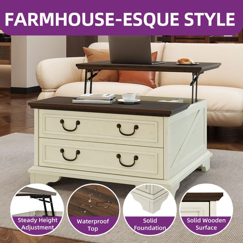 Moasis Farmhouse Lift Top Square Coffee Table with Storage