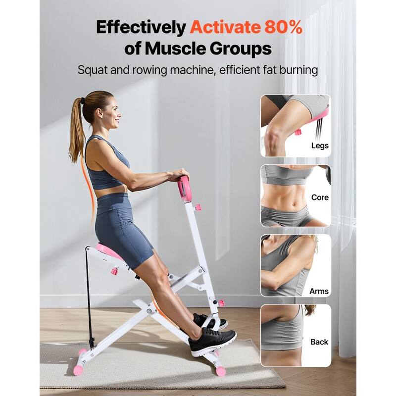 Pink-White Steel Deep Squat Training Machine with Adjustable Seat and Resistance Bands - 35.4 x 22.8 x 44.1 in