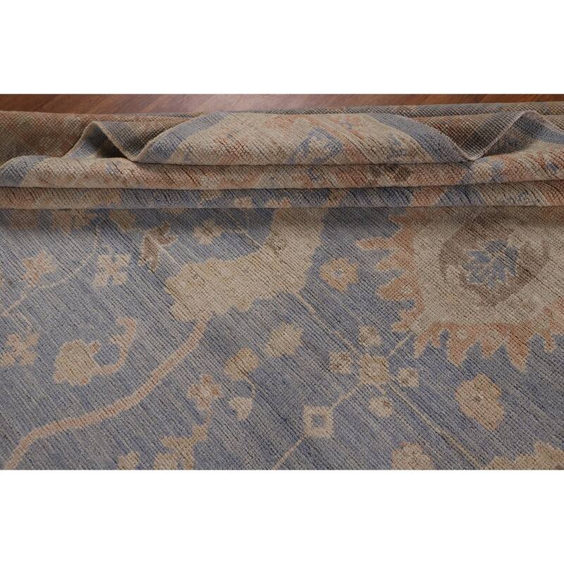Blue Oushak Vegetable Dye Turkish Area Rug Handmade Wool Carpet - 9'5"x 12'2"