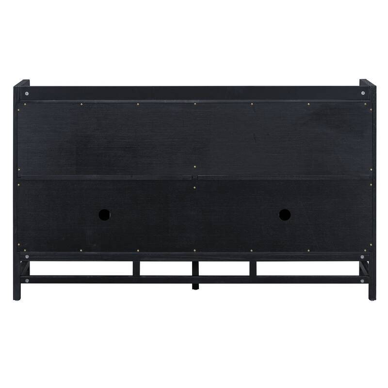 Rattan Sideboard Buffet Storage Cabinet Console Table, Black+Natural