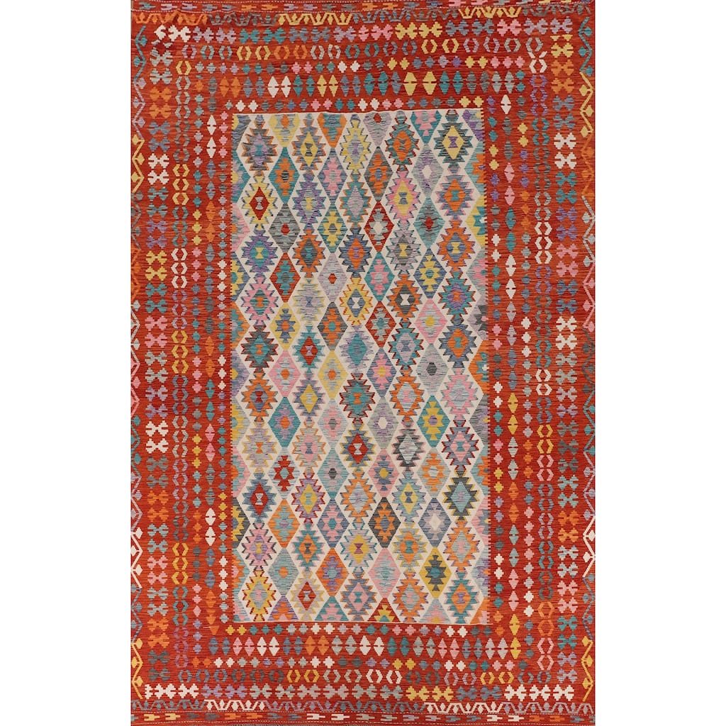 Palace Size Geometric Kilim Reversible Rug Flatweave Wool Carpet - 10'3" x 16'0"