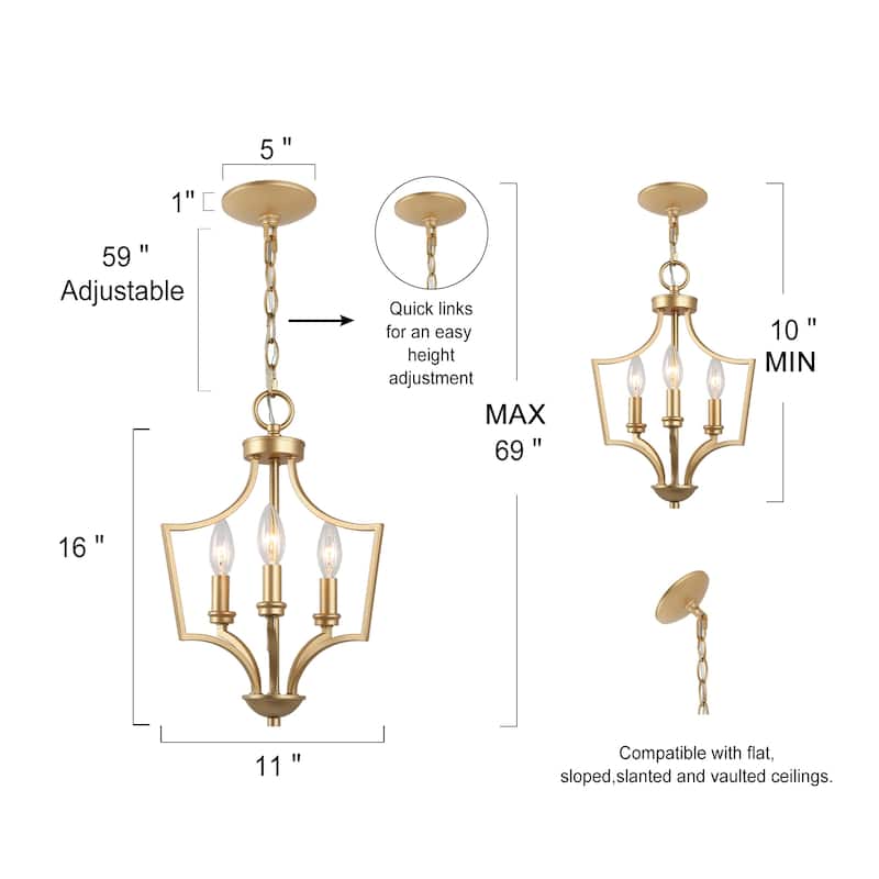 Modern Gold 3-Light Lantern Chandelier Kitchen Island Pendant Lights
