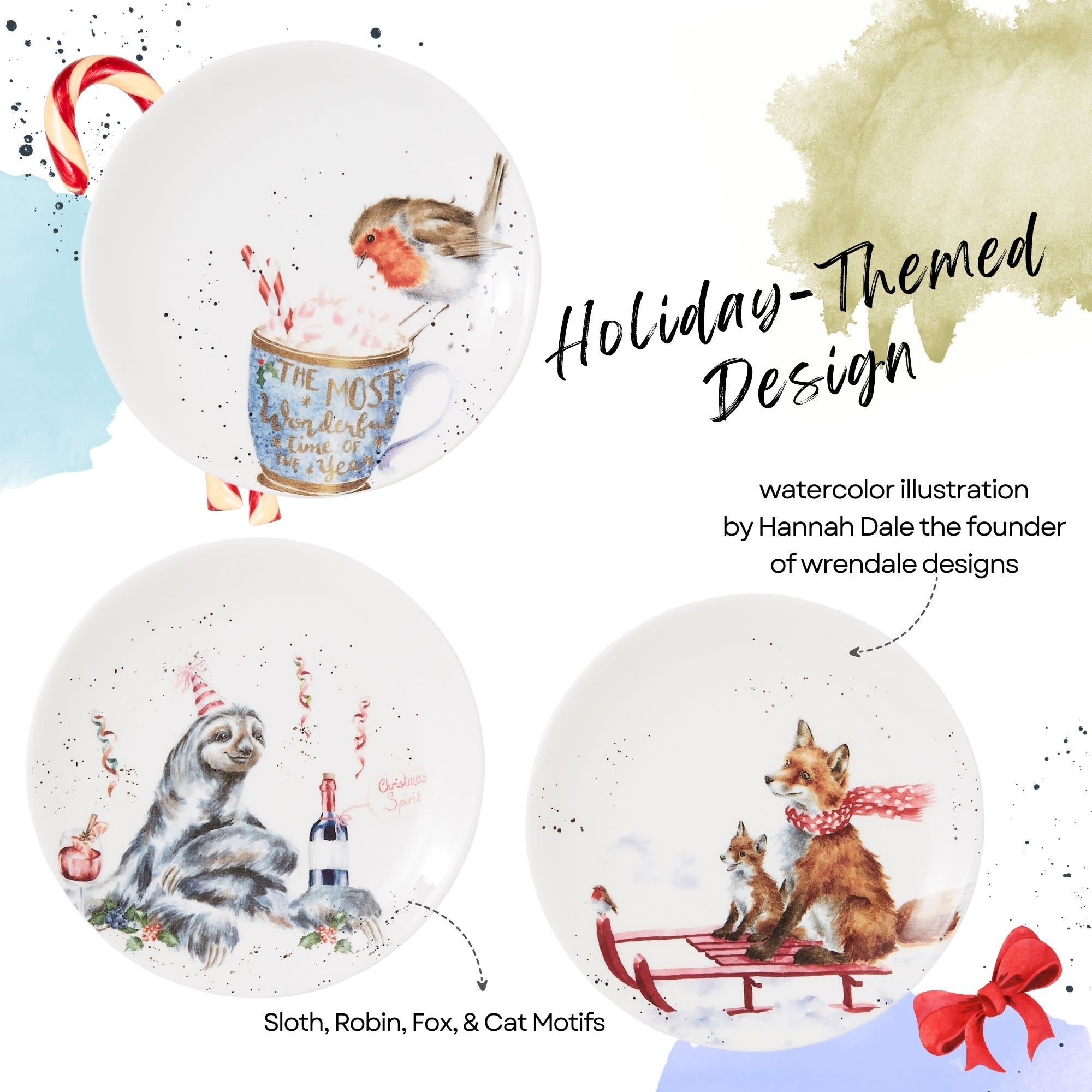 Royal Worcester Set of 4 Holiday Wrendale Designs Coupe Plate - On