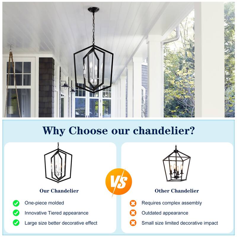 4-Light Farmhouse Kitchen Chandeliers, Rustic Cage Light Fixture Adjustable Height Chandeliers for Dining Room Hallway