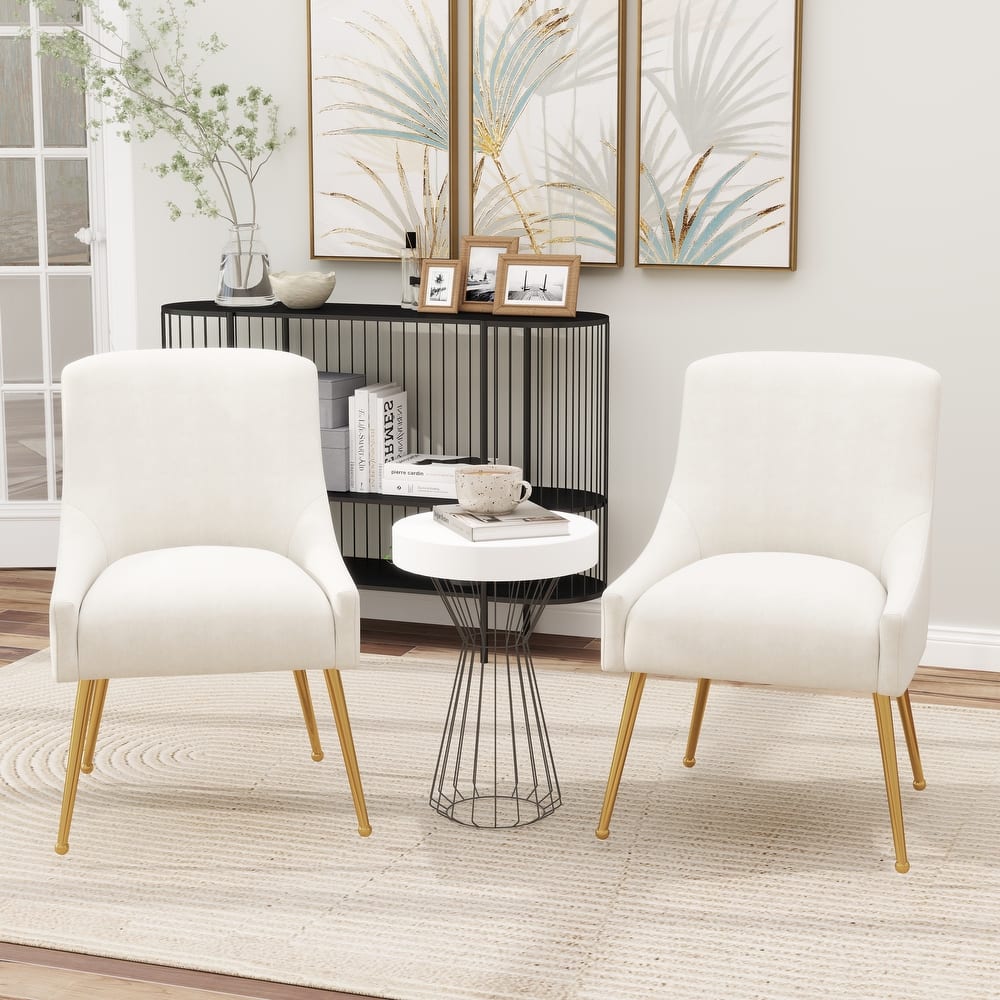 SEYNAR Velvet Upholstered Dining Chair Set of 2, Modern Glam Armless Side Chair