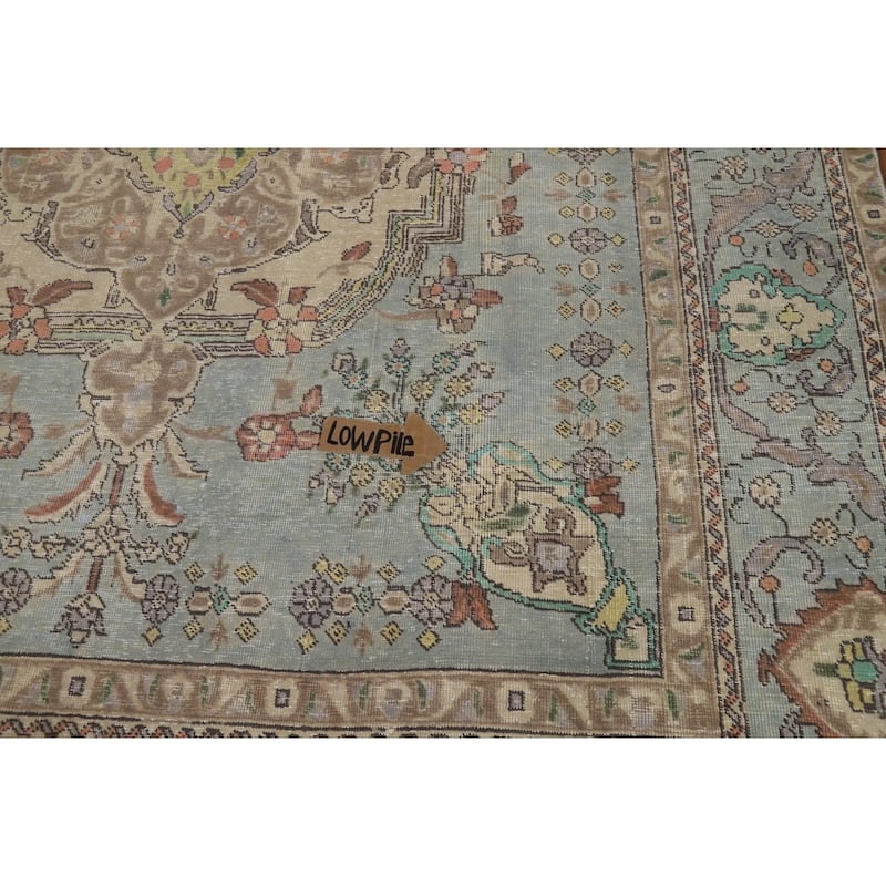 Hand Knotted Oriental 100% Wool Carpet Traditional Medallion Navy Blue & Blues Tabriz Area Rug - 10' 9'' X 7' 8''