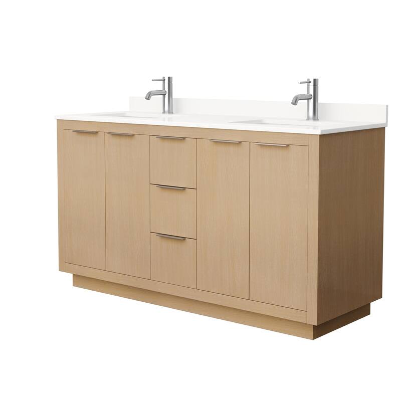 Wyndham Collection WCF282860D-QTZ-UNSMXX Maroni 60" Free Standing - Light Straw / White Quartz Top / Brushed Nickel