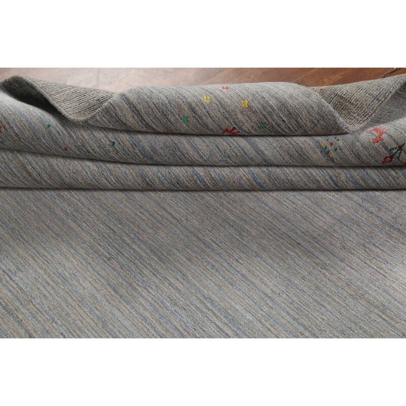 All-Over Striped Gabbeh Oriental Area Rug Hand-Knotted Wool Carpet - 8'2"x 9'9"