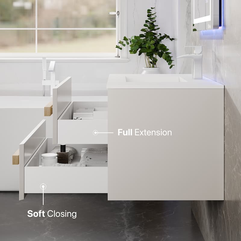 Element 32"W Wall Mount Bath Vanity with WH Solid Surface Top
