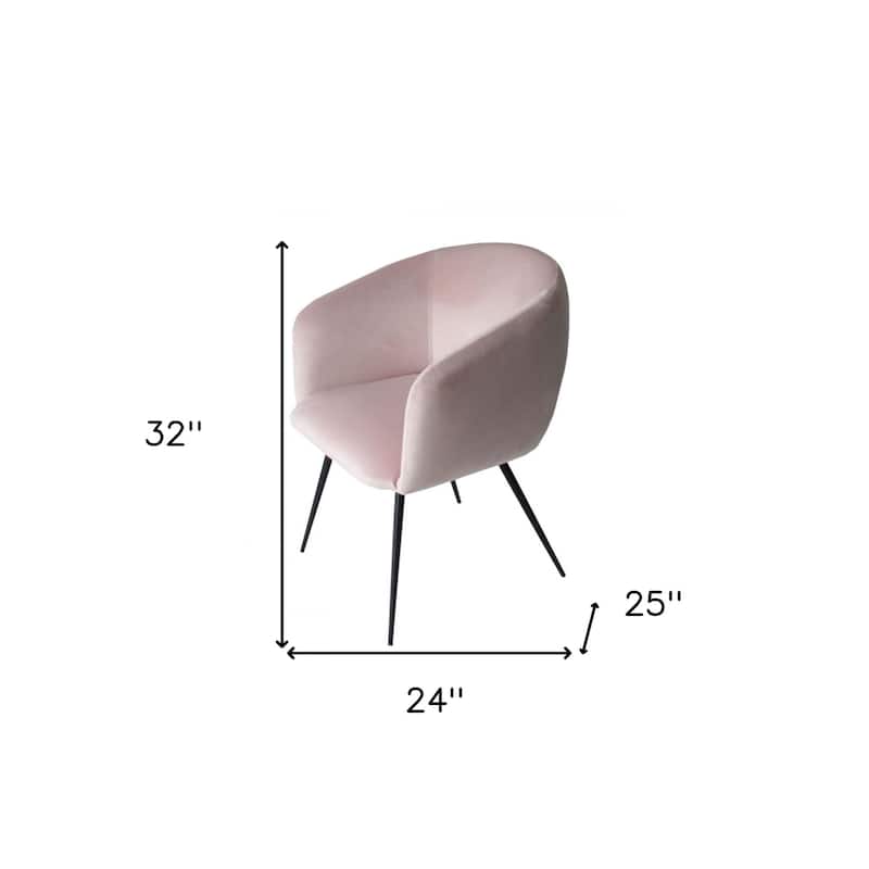 Pink Velvet Solid Back Metal Armchair with Black Legs for Dining Room - 25" x 24" x 32" (D x W x H)