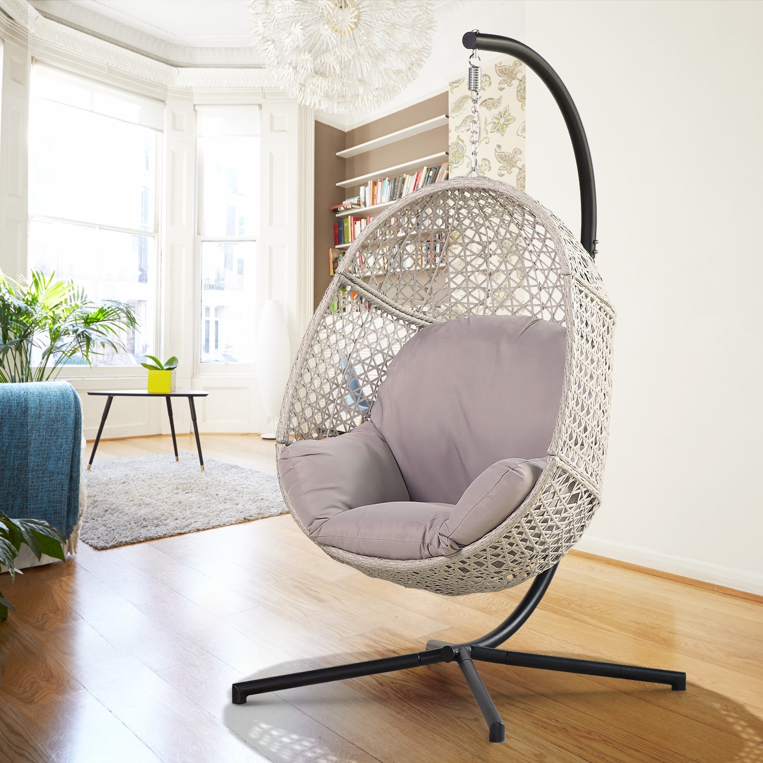 White egg chair with on sale stand
