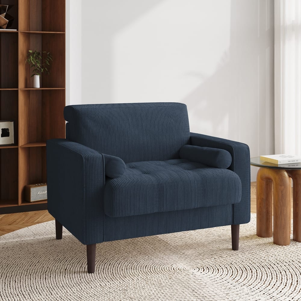 Aronas Modern Corduroy Wide Accent Chair with Pillows