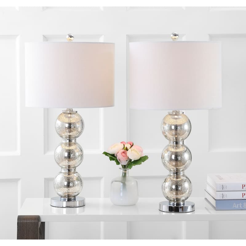 Ella 27" Glass Triple-Sphere LED Table Lamp, Mercury Silver/Chrome (Set of 2) by JONATHAN Y - Mercury Silver