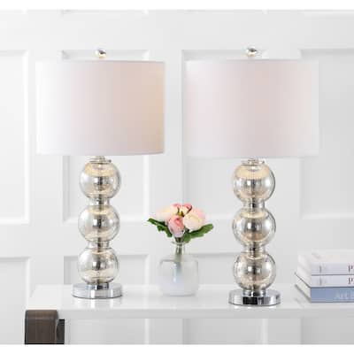 Ella 27" Glass Triple-Sphere LED Table Lamp, Mercury Silver/Chrome (Set of 2) by JONATHAN Y