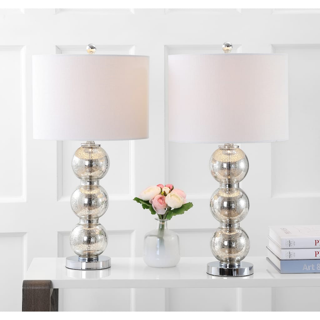 Ella 27" Glass Triple-Sphere LED Table Lamp, Mercury Silver/Chrome (Set of 2) by JONATHAN Y