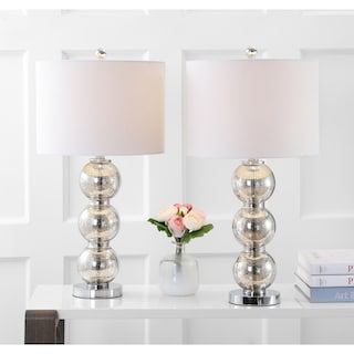 Ella 27" Glass Triple-Sphere LED Table Lamp, Mercury Silver/Chrome (Set of 2) by JONATHAN  Y
