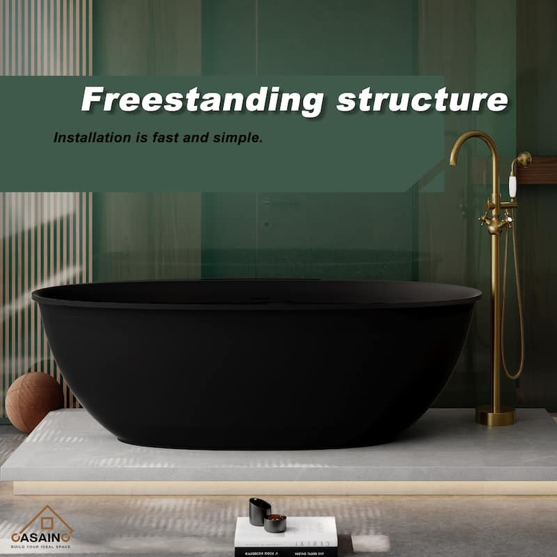 63" / 67" Solid Surface Freestanding Bathtub in Matte White/Black