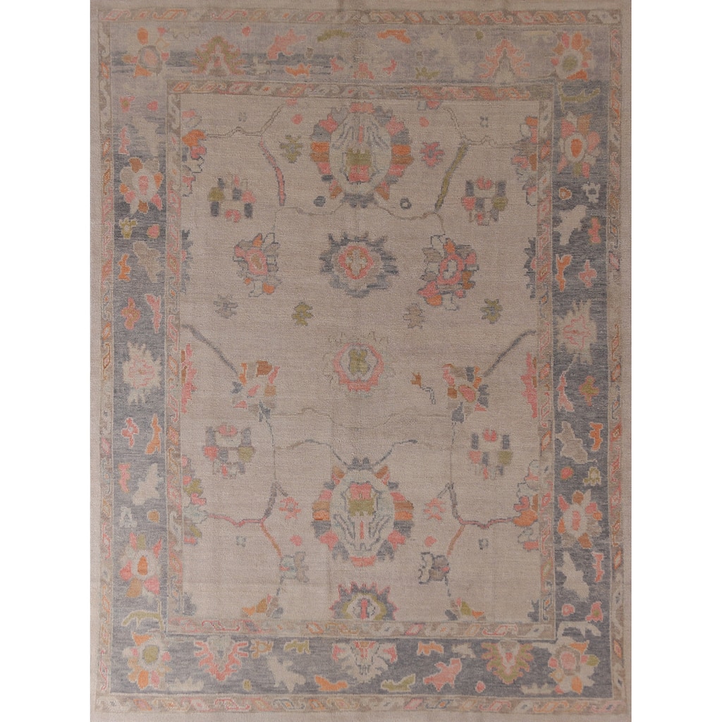 Hand Knotted Oriental 100% Wool Carpet Transitional All-Over Beige & Ivories Oushak Area Rug - 10' 1'' X 7' 10''