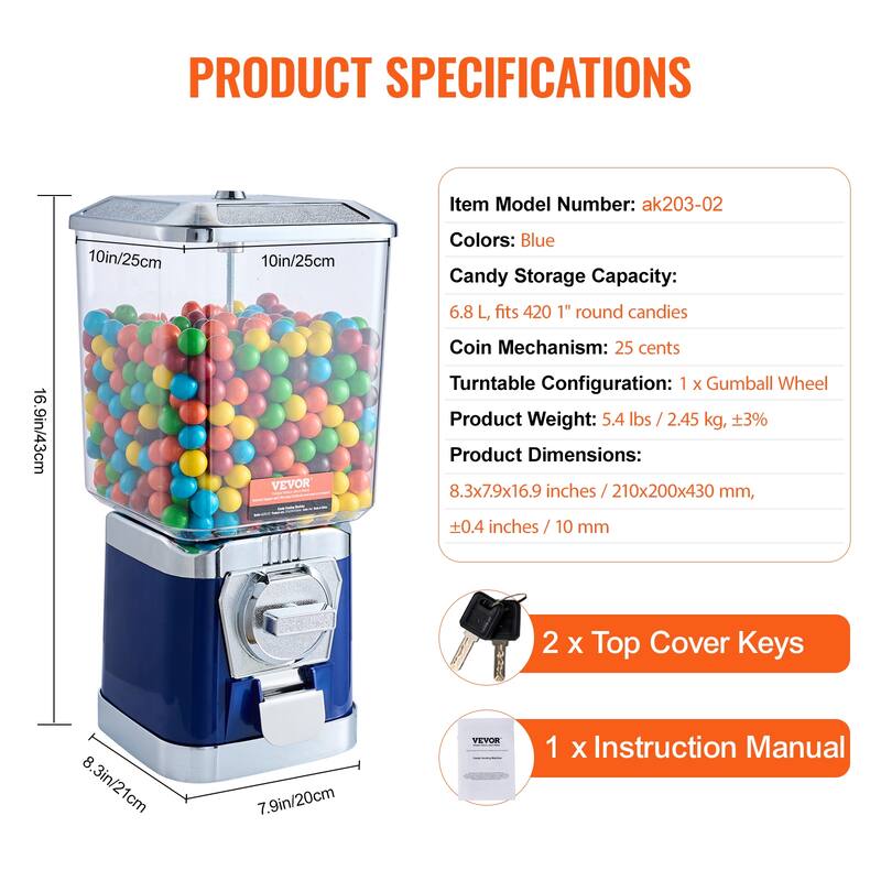 VEVOR Gumball Machine for Kids Home Candy Vending Machine PC Gumball Dispenser Bubble Gum Machine for Game Stores