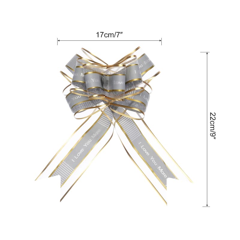 10pcs Large Pull Bow Love You Gift Wrapping Bows Ribbon Organza - Light Grey - 9 Inch
