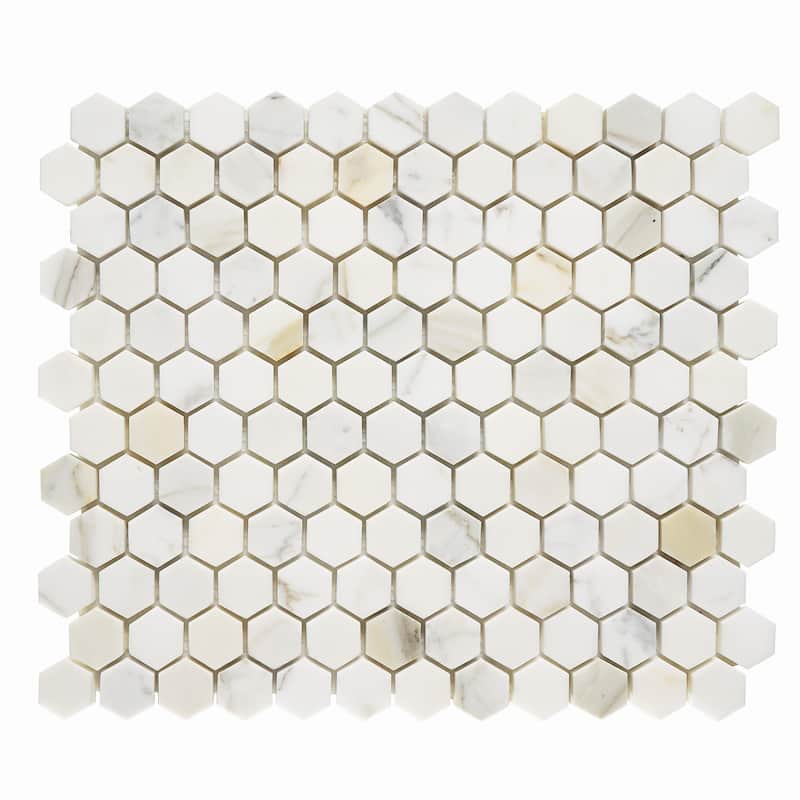 Calacatta Marble 1" x 1" Honeycomb Honed Mosaic Tile - 5 Sheets (4.80 sf) - White