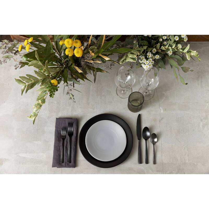 Fortessa Lucca Faceted 18/10 Stainless Steel, 20 Piece Flatware Set (Service for 4), Brushed Black - 20 Piece Set
