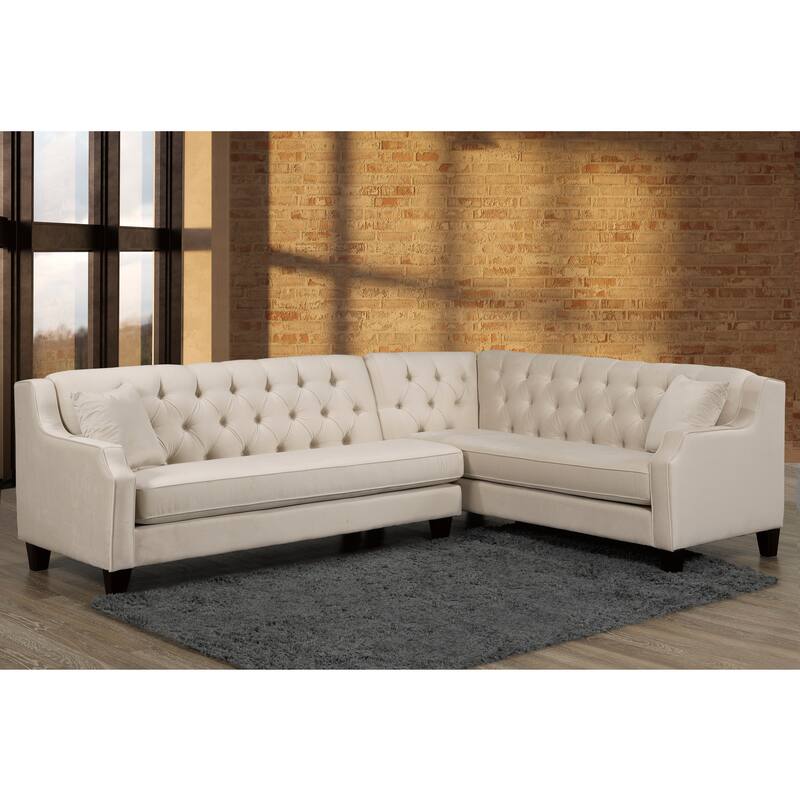 Dawson Cream Button Tufted Fabric Sectional Sofa