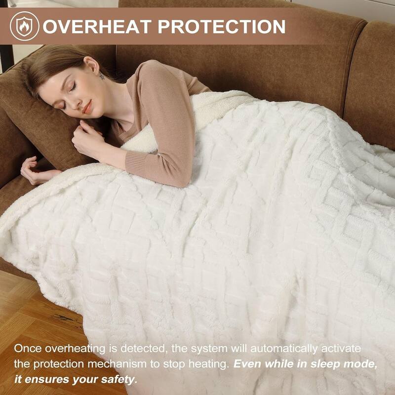 Heated Throw Blanket - Thick Tufted Sherpa Electric Blanket Throw with 10 Heating Levels and 10 Time Settings