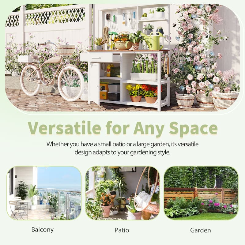 Roomfitters Fir Wood Potting Bench with Hutch, 4 Shelves, storage units, Cabinet & Pegboard Hooks, Outdoor Garden Work Table