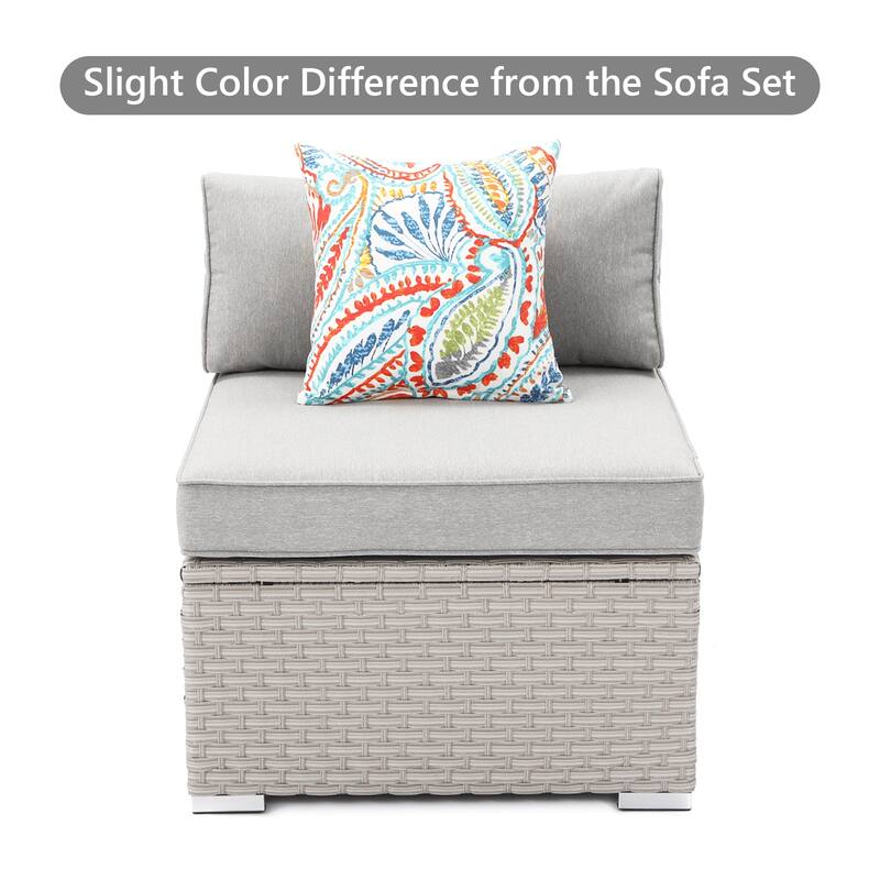 COSIEST PE Wicker Outdoor Armless Chair with Pillow - Light Grey