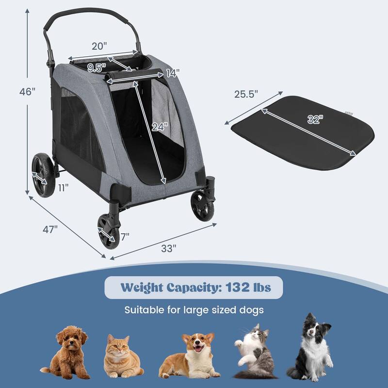 Costway Extra Large Dog Stroller with Dual Entry Safety Belt - See Details
