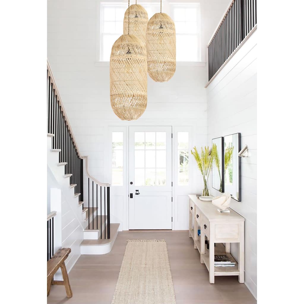 Natural Handmade Large Rattan Pendant Light 22.4 in.