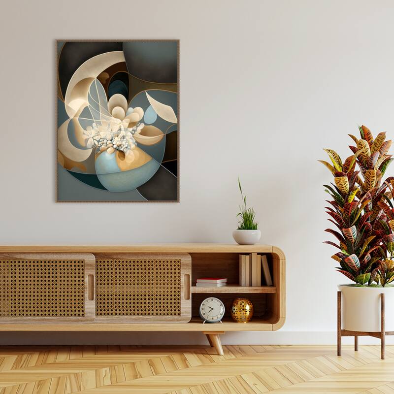 Botanical Fractals by Bella Eve Framed Canvas Wall Art Print - Sylvie Beaded Gold
