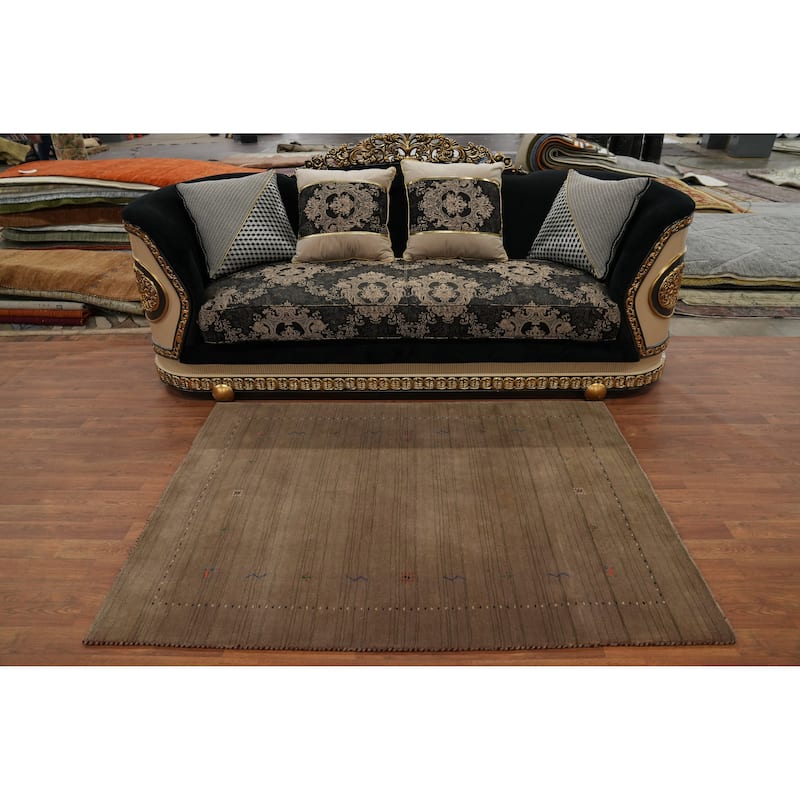 Brown Wool Gabbeh Oriental Accent Rug Geometric Tribal Carpet - 5' 9'' X 4' 1''