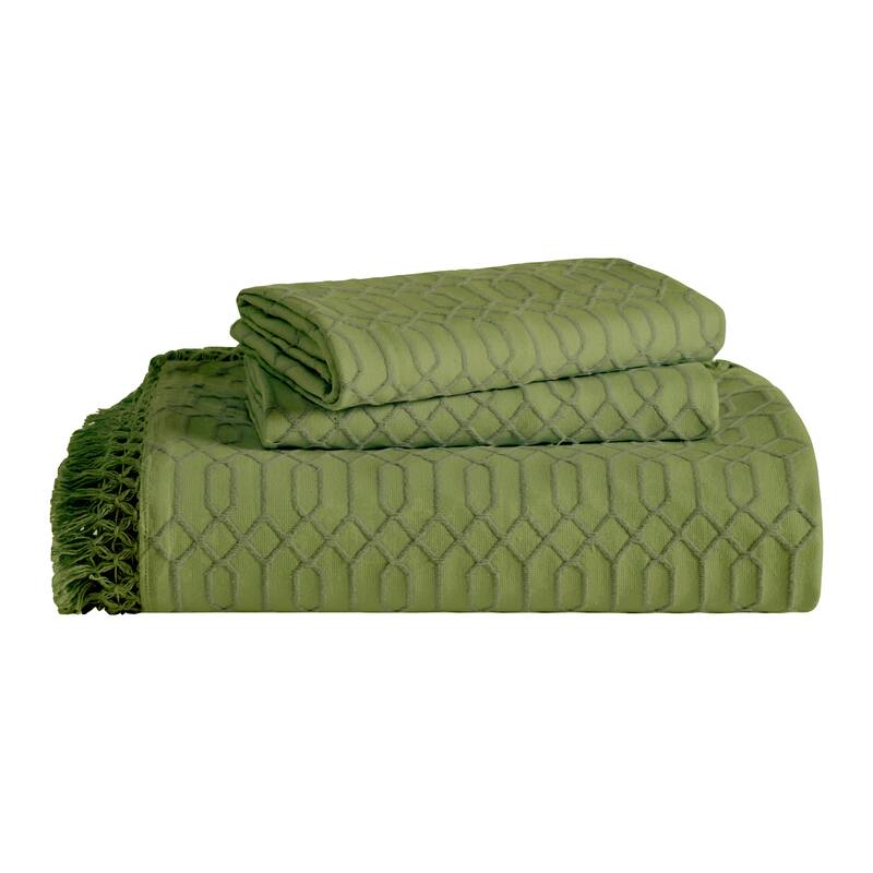 Superior Remi Jacquard Geometric Fringe Cotton Blend Bedspread Set