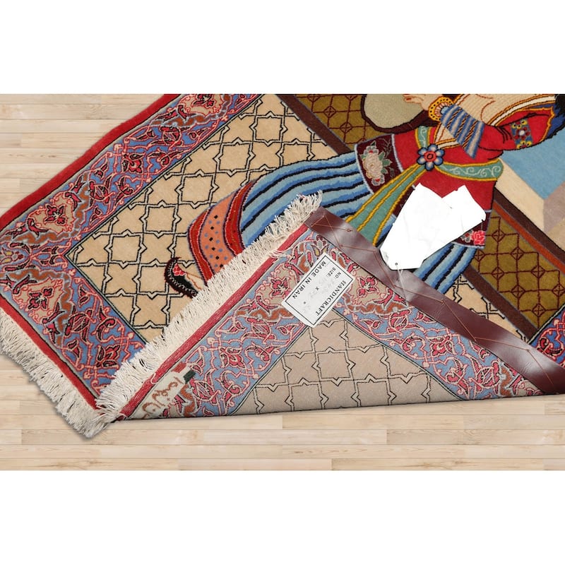 Hand Knotted Beige,Blue 100% Wool Pictorial Oriental Area Rug - 2' 5'' x 3' 10''