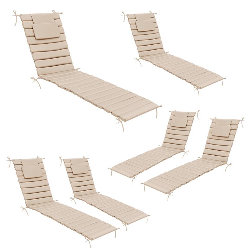 Outdoor Chaise Lounge Cushions Patio Sun Lounger Pad with Straps and Headrest - 79.92 inches long - Beige - 6PC