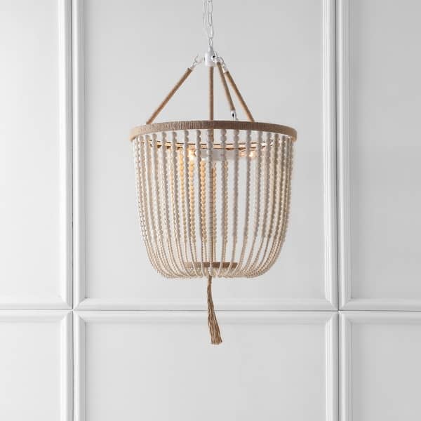 slide 2 of 8, SAFAVIEH Lighting Angie Beaded 3-light Cream Adjustable Pendant Lamp - 18"x18"x35.5 -107.5"